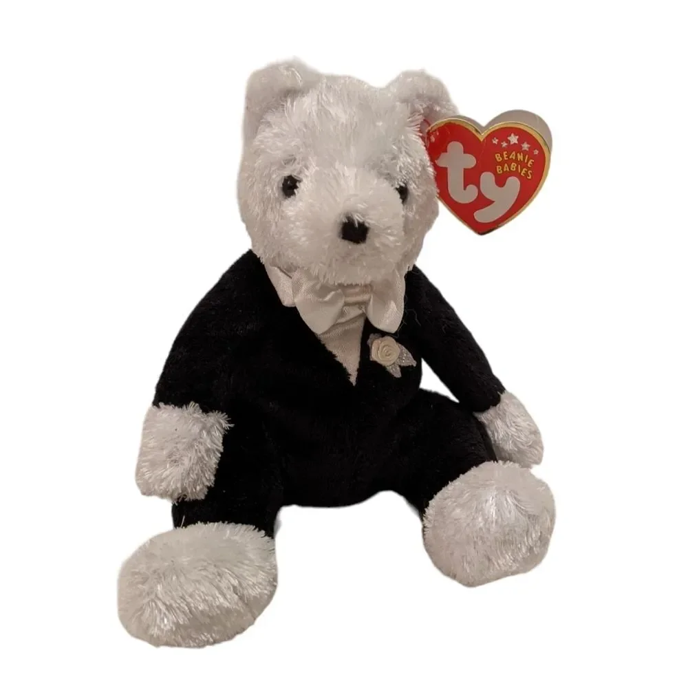 TY Beanie Baby Groom Wedding Bear Plush Vintage NEW Tag attached Black & White